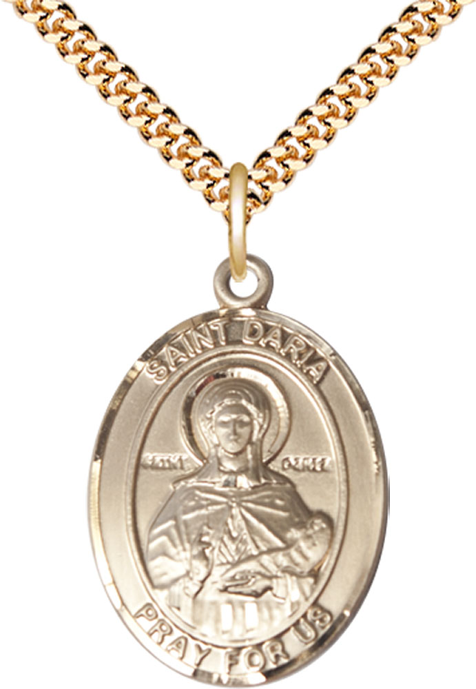 14kt Gold Filled Saint Daria Pendant on a 24 inch Gold Plate Heavy Curb chain