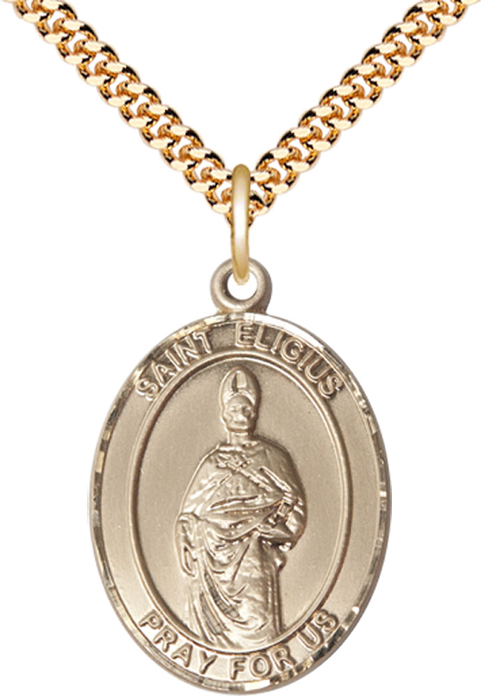 14kt Gold Filled Saint Eligius Pendant on a 24 inch Gold Plate Heavy Curb chain