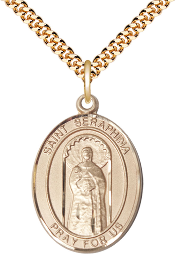14kt Gold Filled Saint Seraphina Pendant on a 24 inch Gold Plate Heavy Curb chain