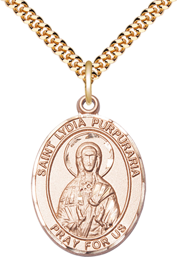 14kt Gold Filled Saint Lydia Purpuraria Pendant on a 24 inch Gold Plate Heavy Curb chain