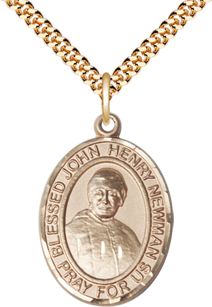 14kt Gold Filled Blessed John Henry Newman Pendant on a 24 inch Gold Plate Heavy Curb chain