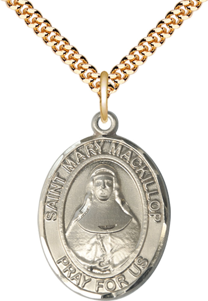 14kt Gold Filled Saint Mary Mackillop Pendant on a 24 inch Gold Plate Heavy Curb chain