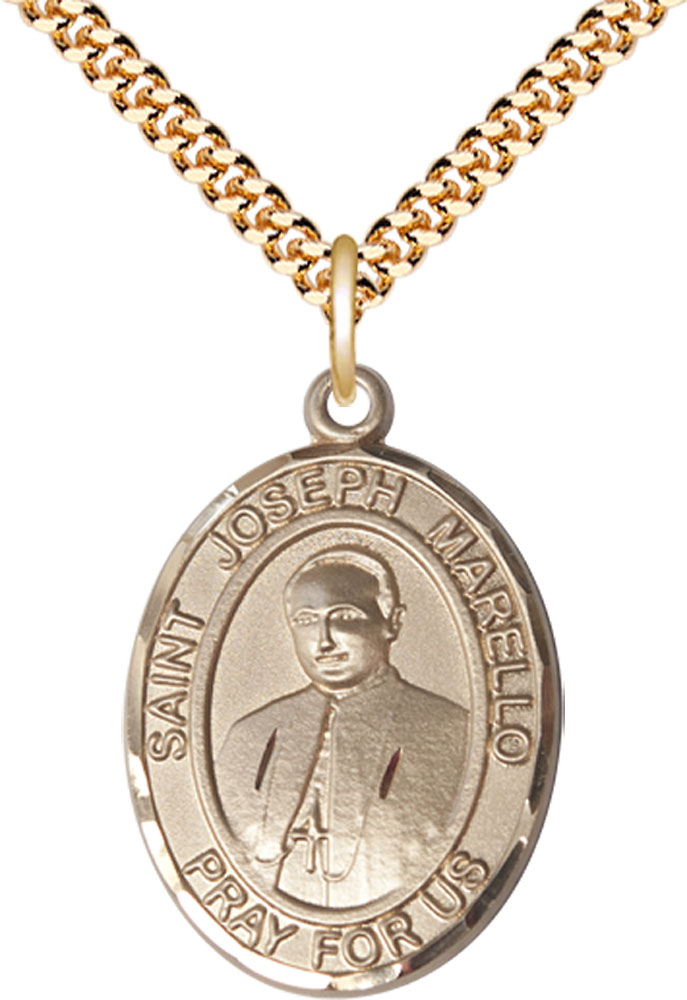 14kt Gold Filled Saint Joseph Marello Pendant on a 24 inch Gold Plate Heavy Curb chain