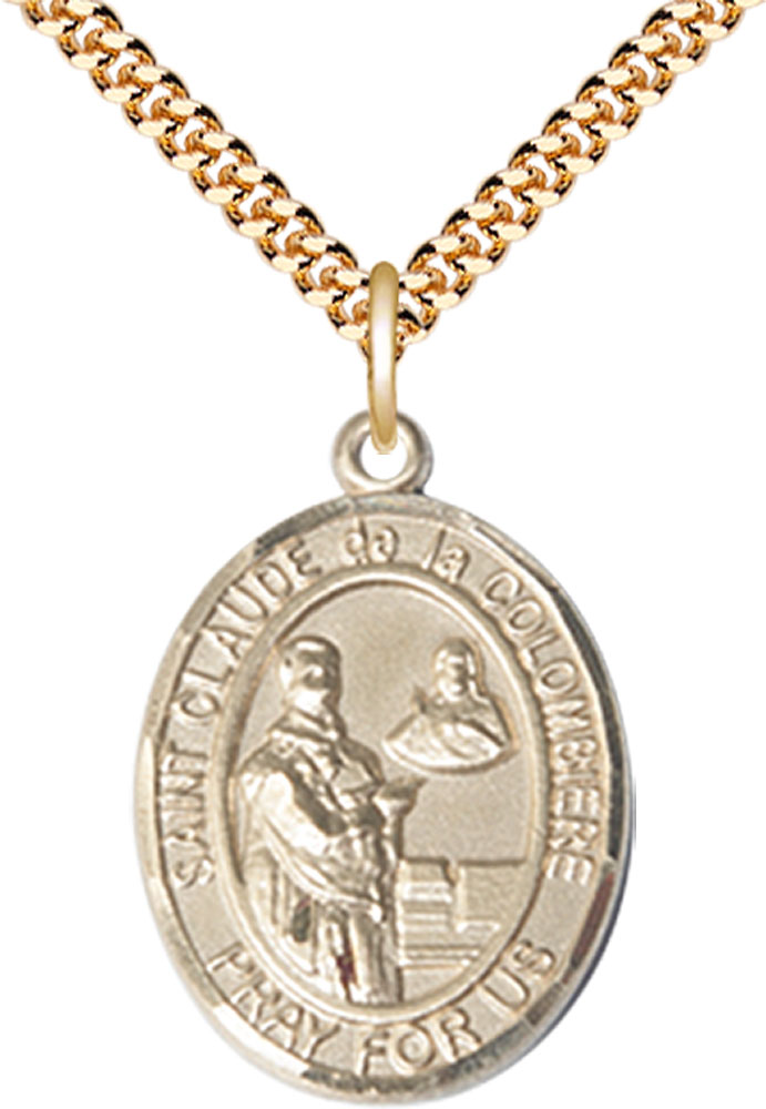 14kt Gold Filled Saint Claude de la Colombiere Pendant on a 24 inch Gold Plate Heavy Curb chain