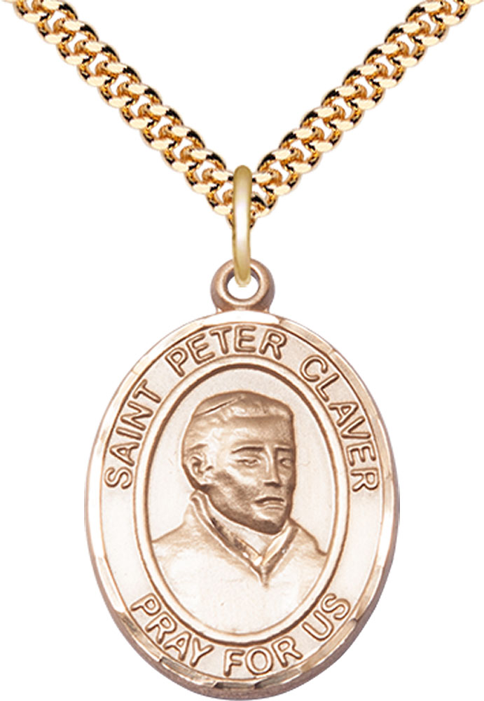 14kt Gold Filled Saint Peter Claver Pendant on a 24 inch Gold Plate Heavy Curb chain