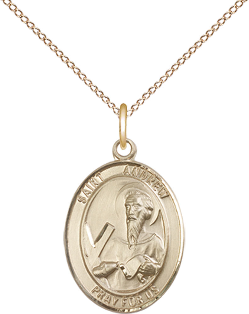 14kt Gold Filled Saint Andrew the Apostle Pendant on a 18 inch Gold Filled Light Curb chain