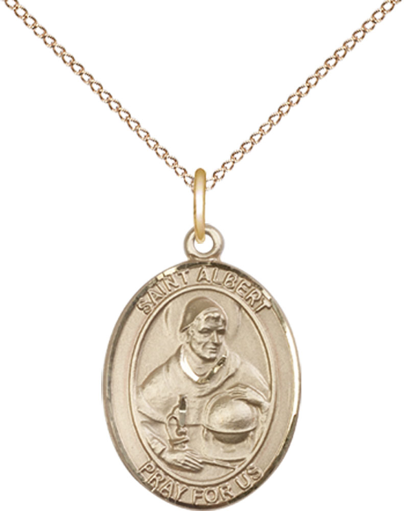 14kt Gold Filled Saint Albert the Great Pendant on a 18 inch Gold Filled Light Curb chain