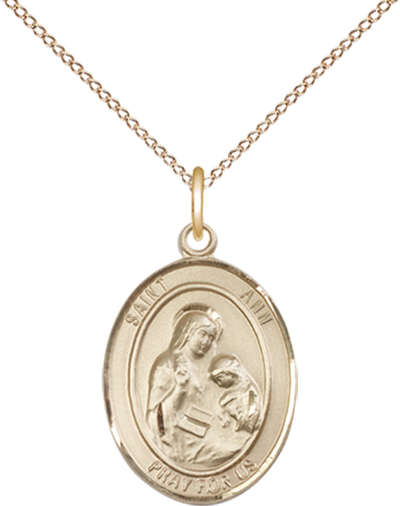 14kt Gold Filled Saint Ann Pendant on a 18 inch Gold Filled Light Curb chain