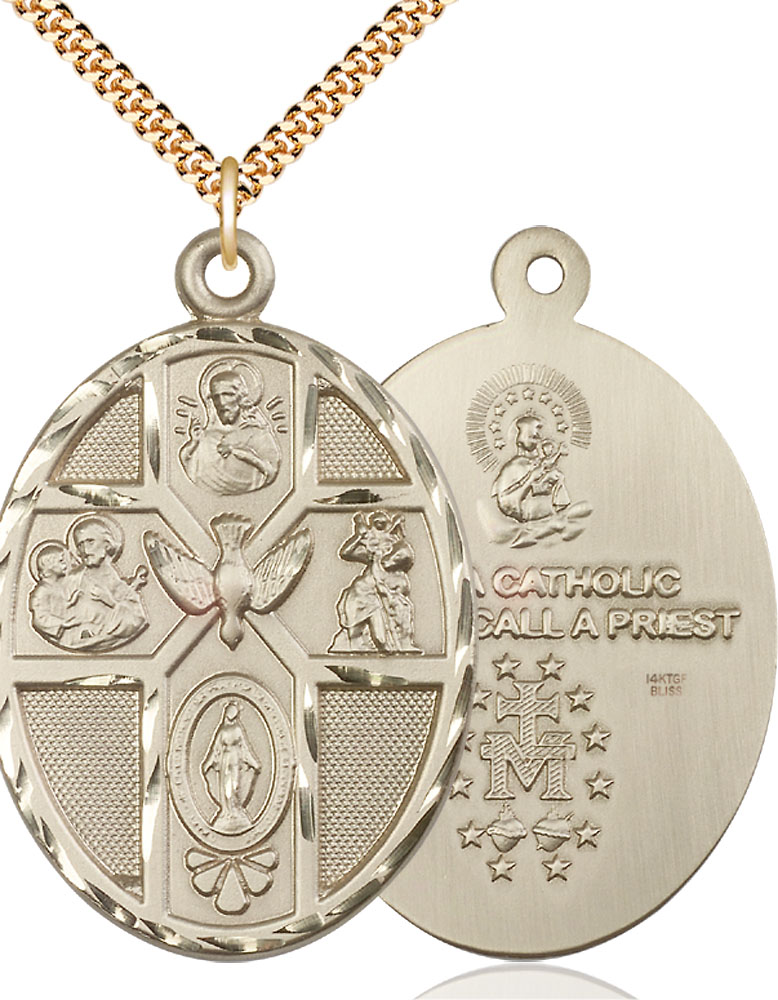14kt Gold Filled 5-Way Holy Spirit Pendant on a 24 inch Gold Plate Heavy Curb chain