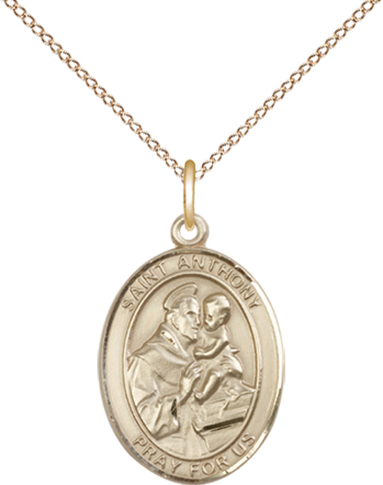 14kt Gold Filled Saint Anthony of Padua Pendant on a 18 inch Gold Filled Light Curb chain