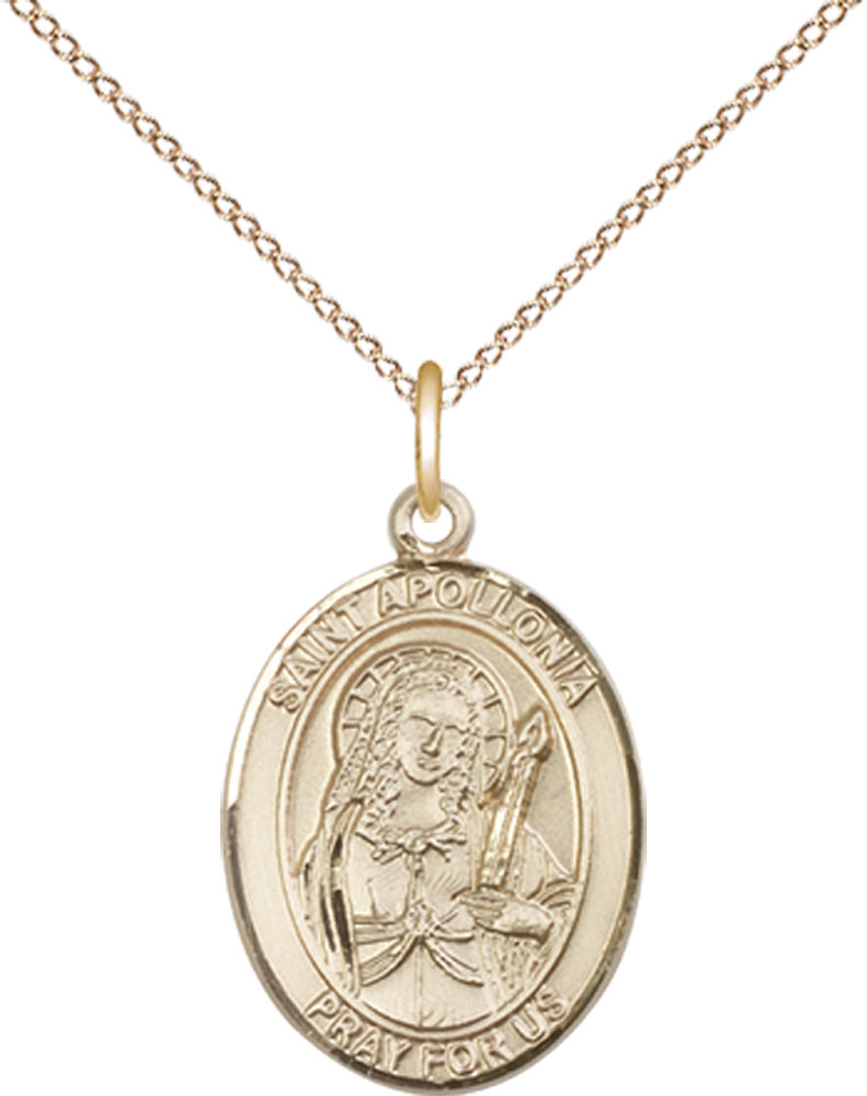14kt Gold Filled Saint Apollonia Pendant on a 18 inch Gold Filled Light Curb chain