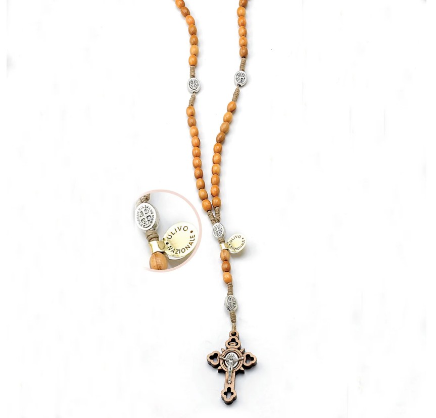 6mm Olive Wood St. Benedict Cord Rosary