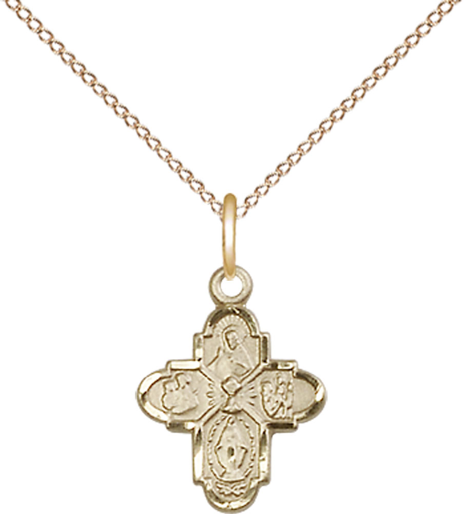 14kt Gold Filled 4-Way Chalice Pendant on a 18 inch Gold Filled Light Curb chain