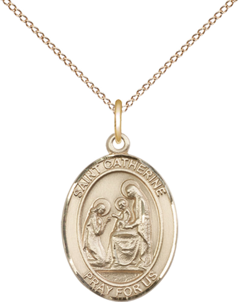 14kt Gold Filled Saint Catherine of Siena Pendant on a 18 inch Gold Filled Light Curb chain