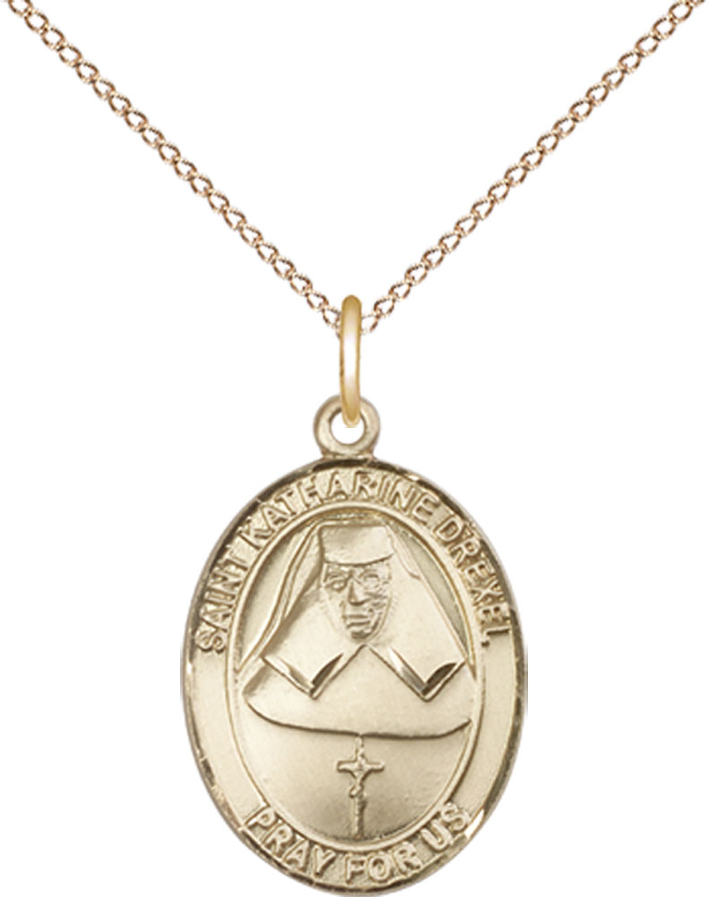 14kt Gold Filled Saint Katharine Drexel Pendant on a 18 inch Gold Filled Light Curb chain
