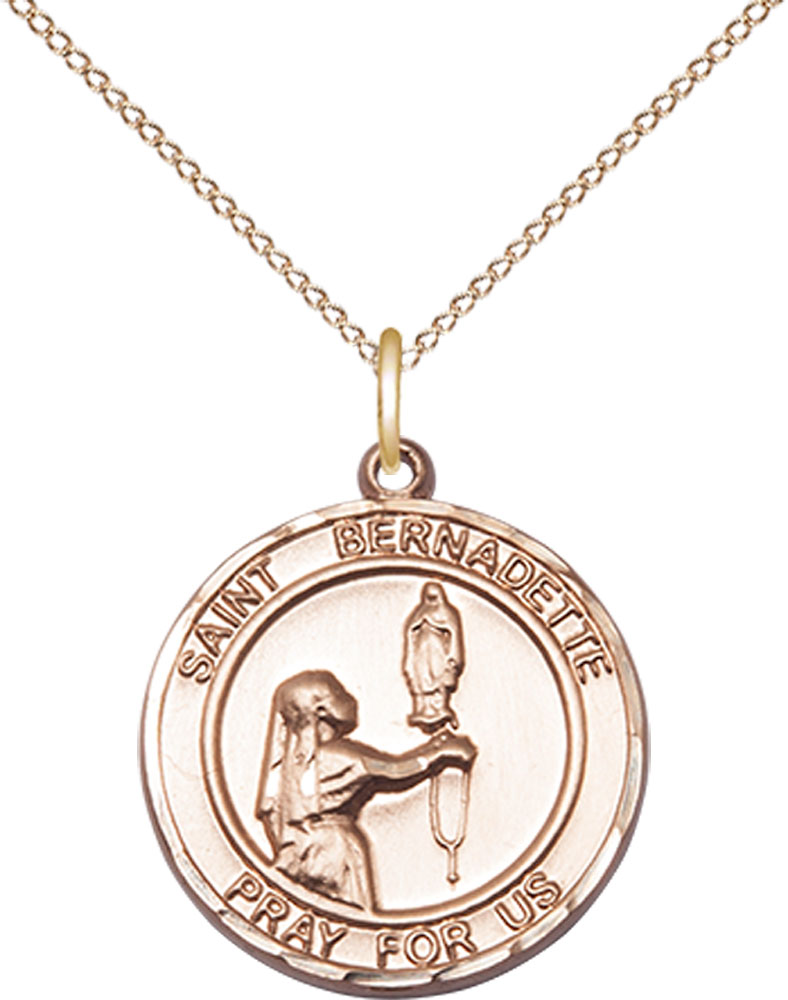 14kt Gold Filled Saint Bernadette Pendant on a 18 inch Gold Filled Light Curb chain
