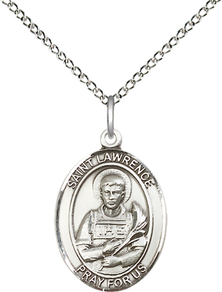 Sterling Silver Saint Lawrence Pendant on a 18 inch Sterling Silver Light Curb chain