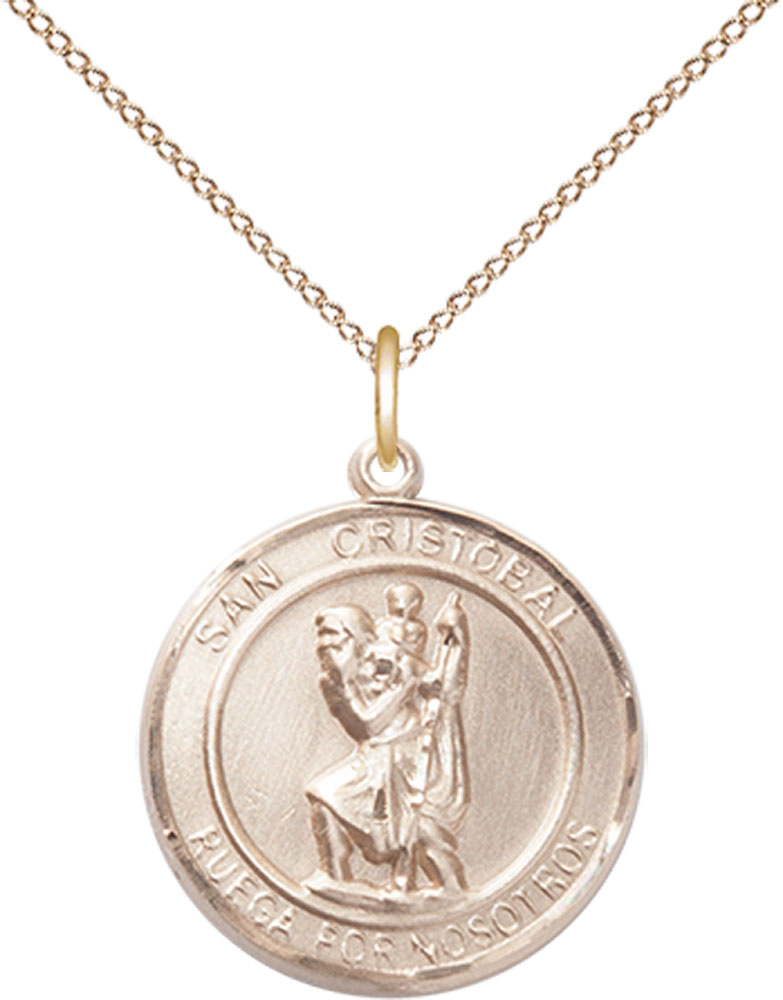 14kt Gold Filled San Cristobal Pendant on a 18 inch Gold Filled Light Curb chain