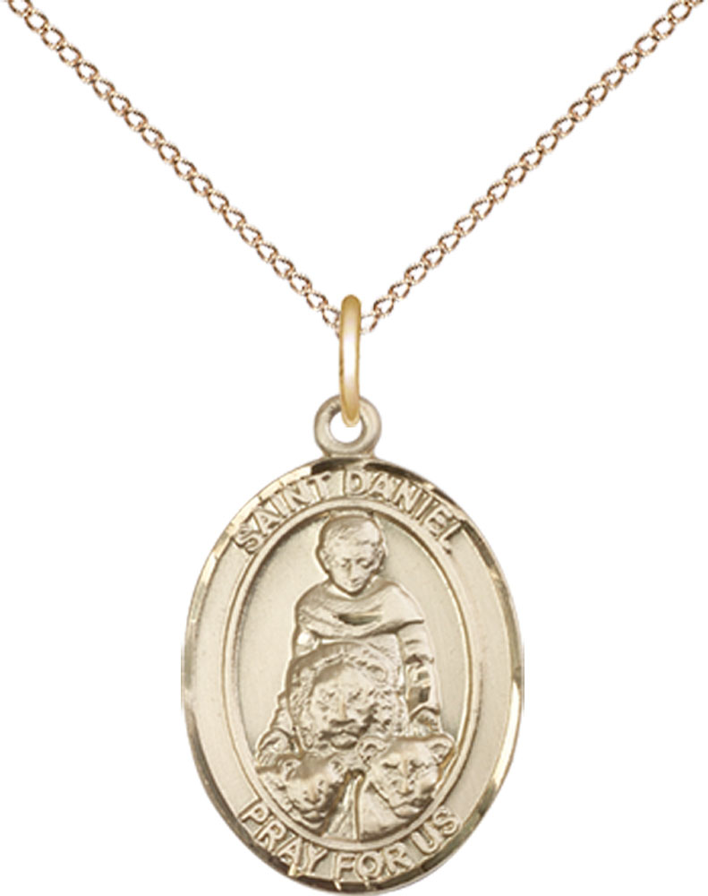 14kt Gold Filled Saint Daniel Pendant on a 18 inch Gold Filled Light Curb chain