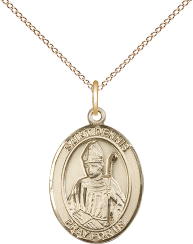 14kt Gold Filled Saint Dennis Pendant on a 18 inch Gold Filled Light Curb chain