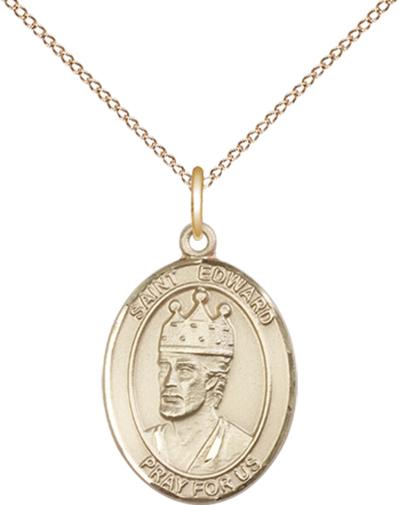 14kt Gold Filled Saint Edward the Confessor Pendant on a 18 inch Gold Filled Light Curb chain