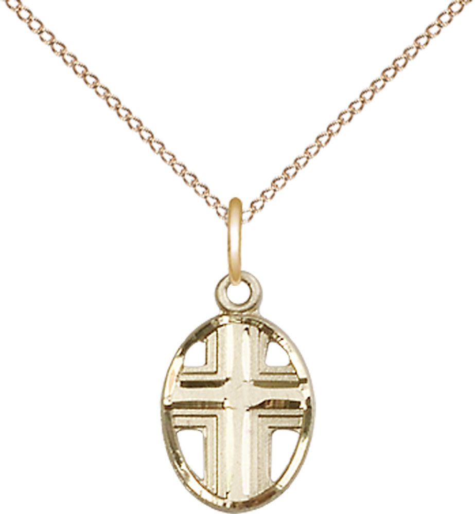 14kt Gold Filled Cross Pendant on a 18 inch Gold Filled Light Curb chain