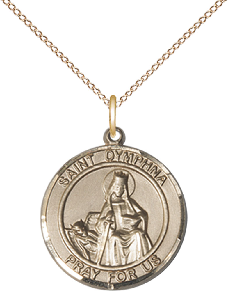 14kt Gold Filled Saint Dymphna Pendant on a 18 inch Gold Filled Light Curb chain