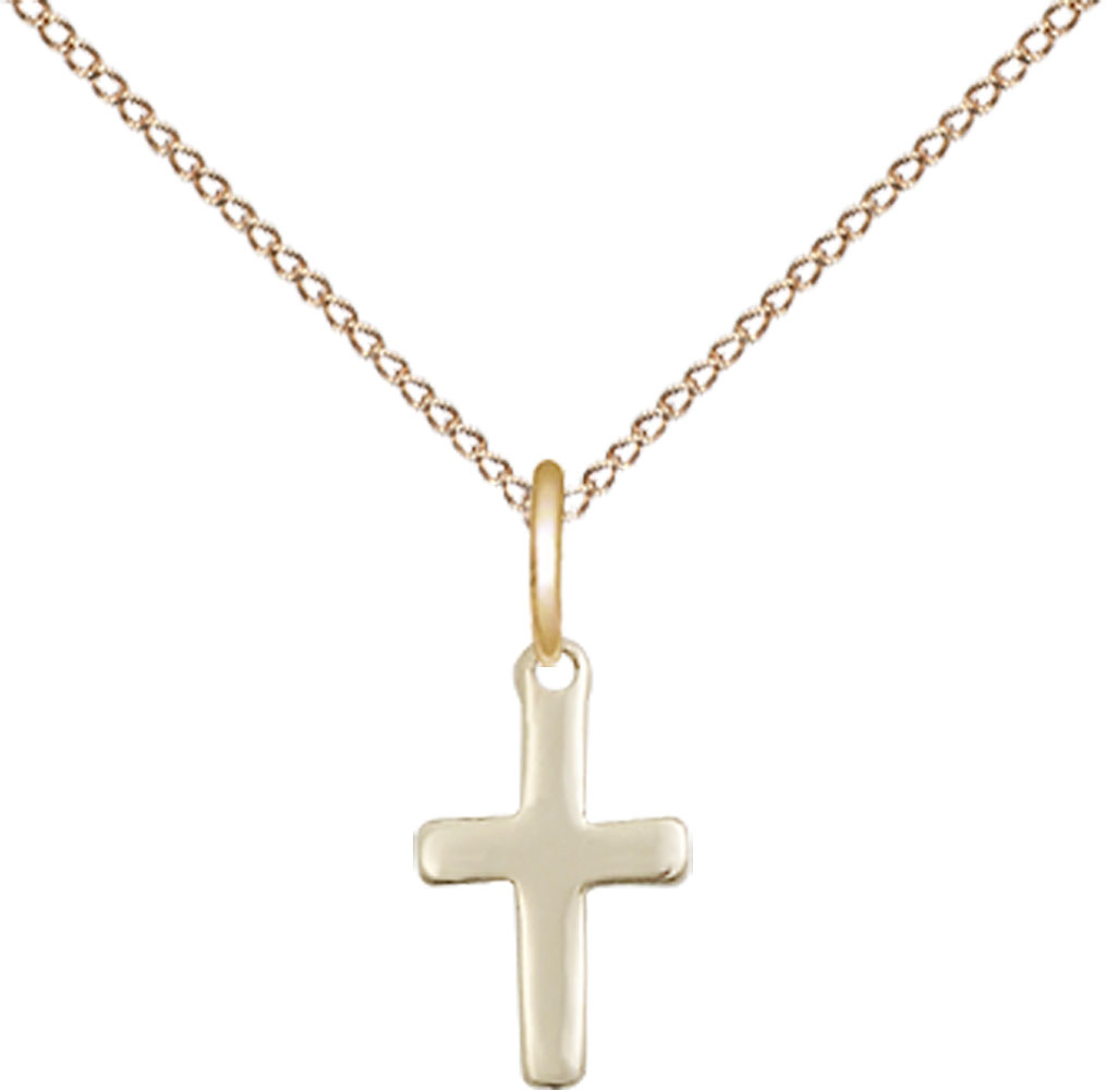 14kt Gold Filled Cross Pendant on a 18 inch Gold Filled Light Curb chain