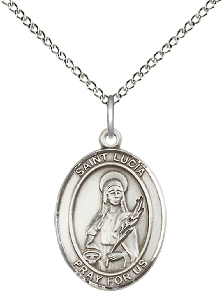 Sterling Silver Saint Lucia of Syracuse Pendant on a 18 inch Sterling Silver Light Curb chain