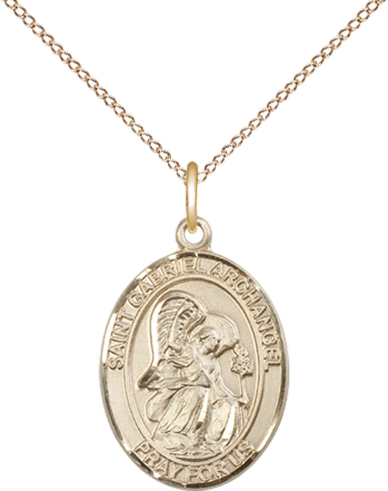 14kt Gold Filled Saint Gabriel the Archangel Pendant on a 18 inch Gold Filled Light Curb chain