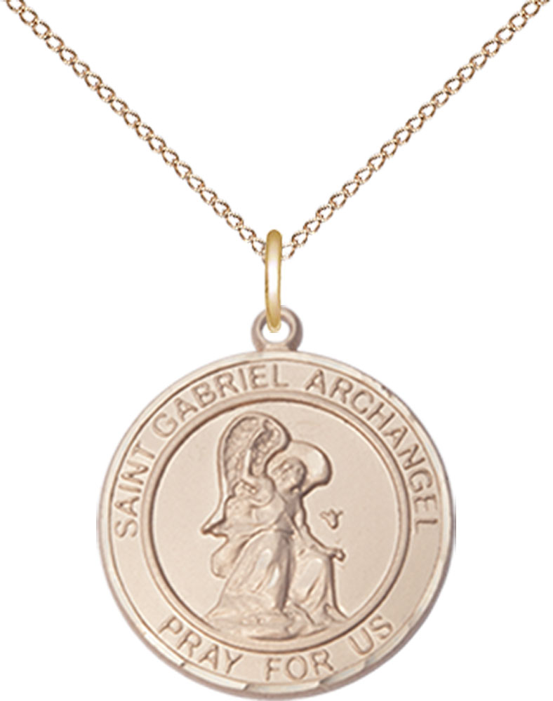 14kt Gold Filled Saint Gabriel the Archangel Pendant on a 18 inch Gold Filled Light Curb chain