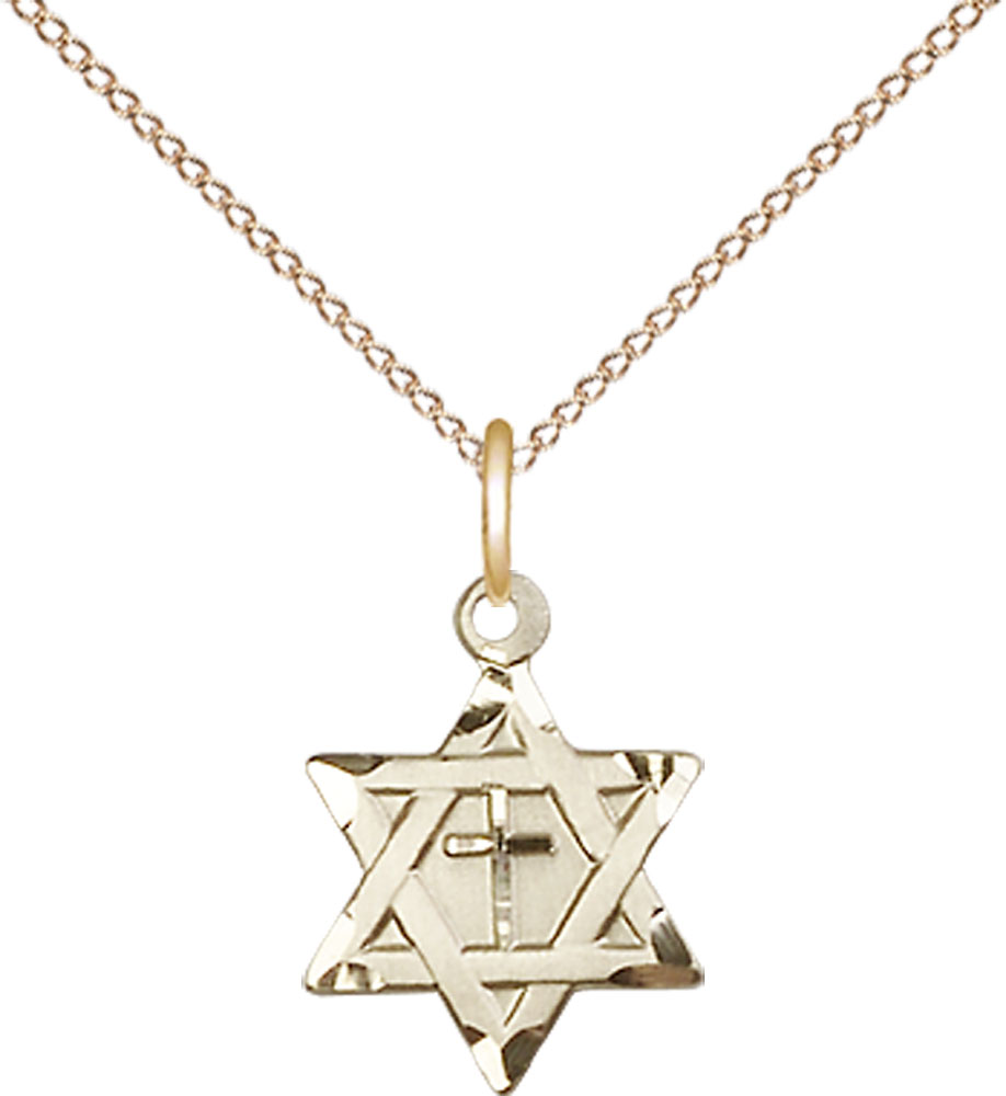 14kt Gold Filled Star of David w/ Cross Pendant on a 18 inch Gold Filled Light Curb chain