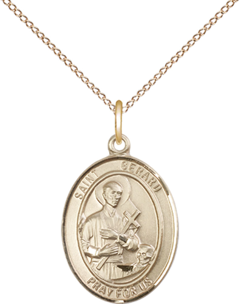 14kt Gold Filled Saint Gerard Majella Pendant on a 18 inch Gold Filled Light Curb chain