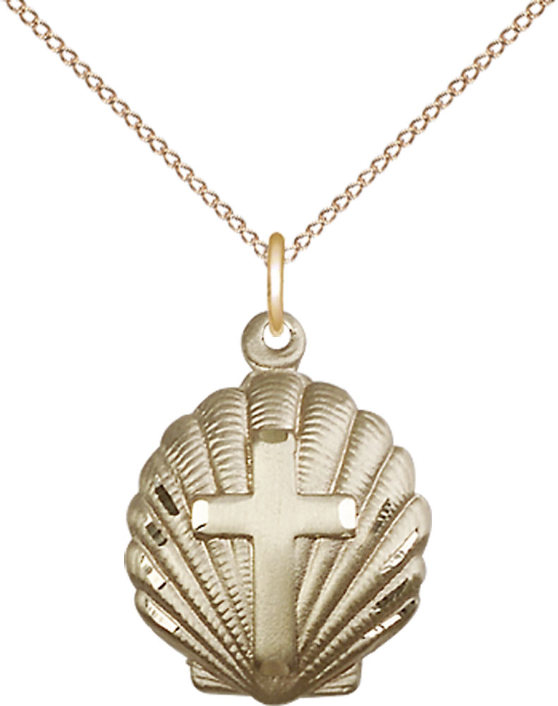 14kt Gold Filled Cross Pendant on a 18 inch Gold Filled Light Curb chain