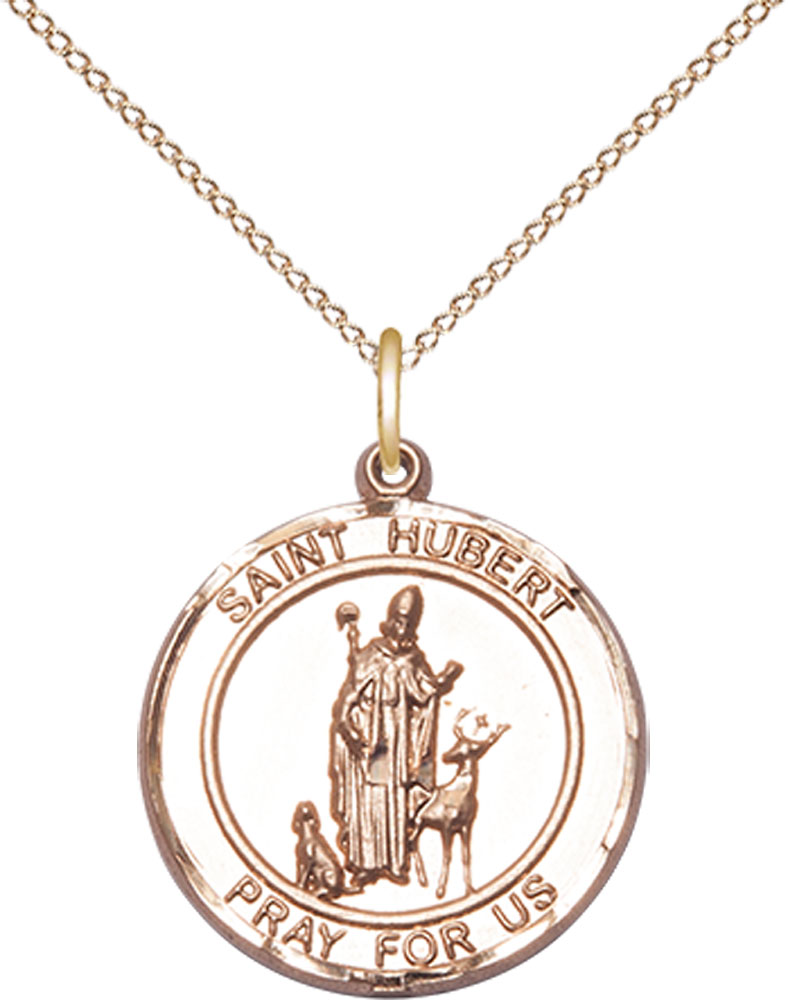 14kt Gold Filled Saint Hubert of Liege Pendant on a 18 inch Gold Filled Light Curb chain