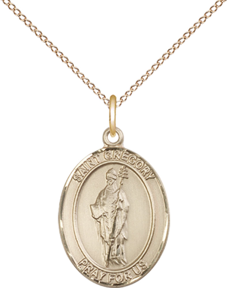14kt Gold Filled Saint Gregory the Great Pendant on a 18 inch Gold Filled Light Curb chain