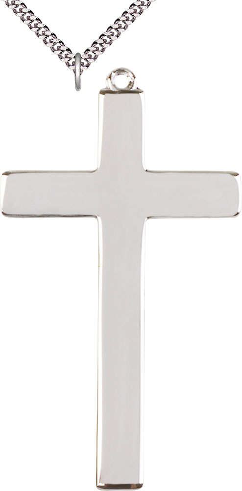 Sterling Silver Cross Pendant on a 24 inch Light Rhodium Heavy Curb chain