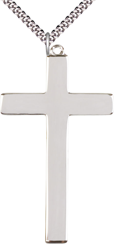 Sterling Silver Choir Cross Pendant on a 24 inch Light Rhodium Heavy Curb chain
