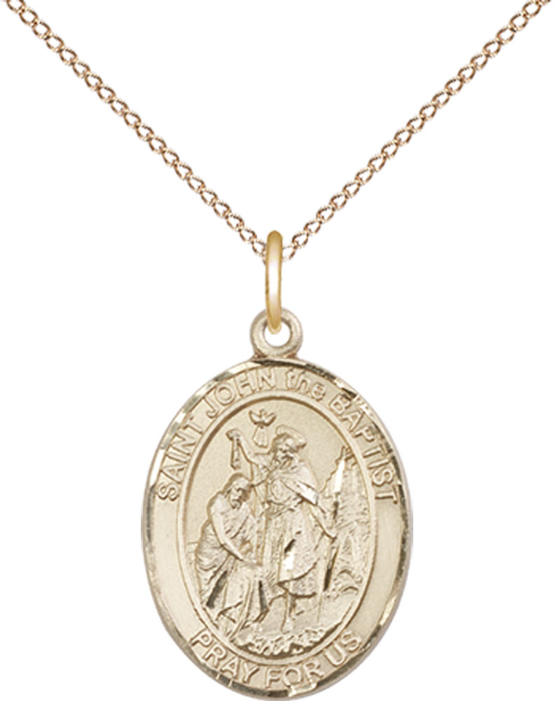 14kt Gold Filled Saint John the Baptist Pendant on a 18 inch Gold Filled Light Curb chain