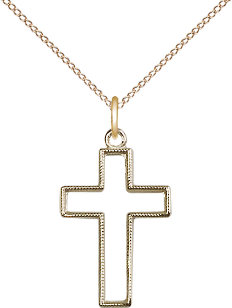 14kt Gold Filled Cross Pendant on a 18 inch Gold Filled Light Curb chain