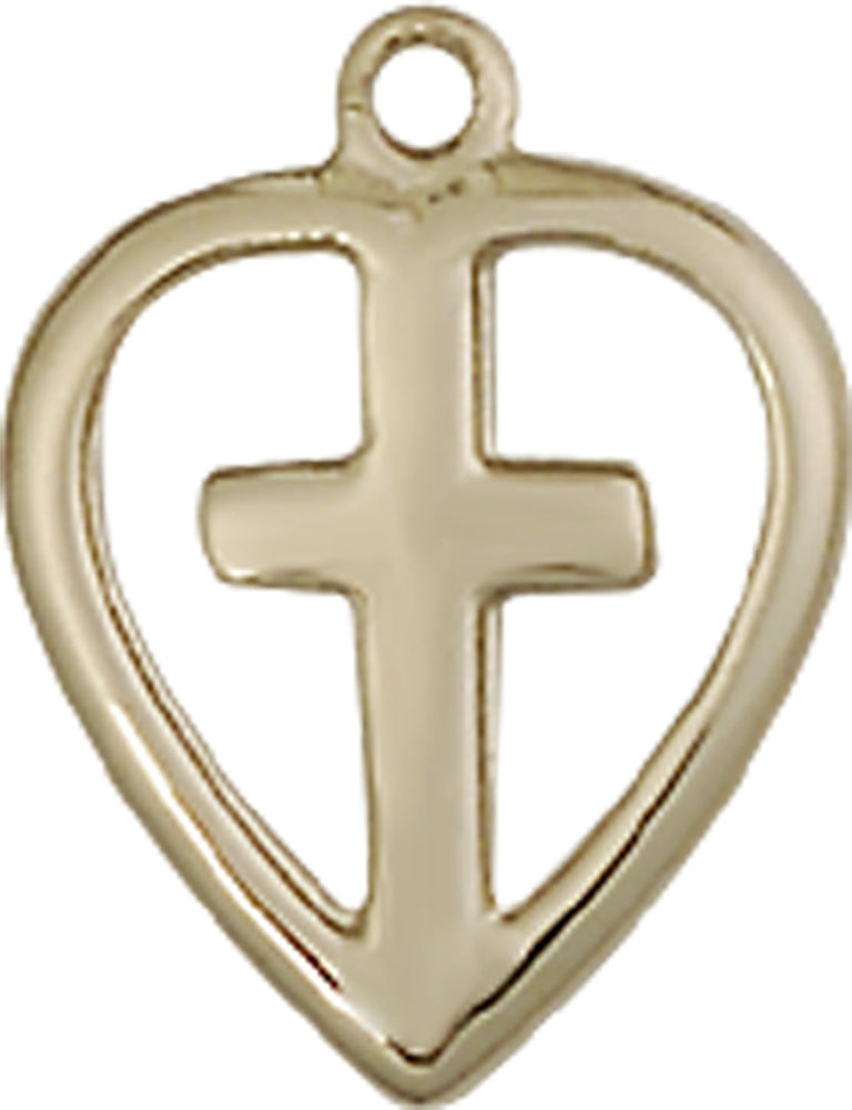 14kt Gold Heart Cross Medal