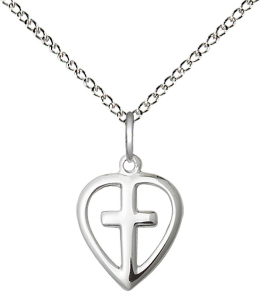Sterling Silver Heart Cross Pendant on a 18 inch Sterling Silver Light Curb chain