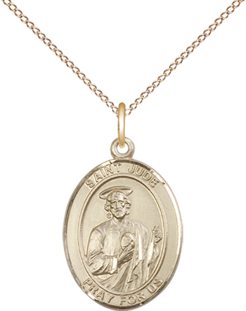 14kt Gold Filled Saint Jude Pendant on a 18 inch Gold Filled Light Curb chain