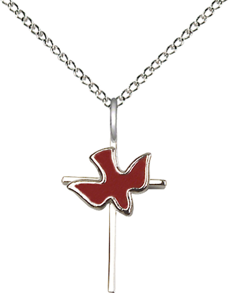 Sterling Silver Cross Holy Spirit Pendant on a 18 inch Sterling Silver Light Curb chain