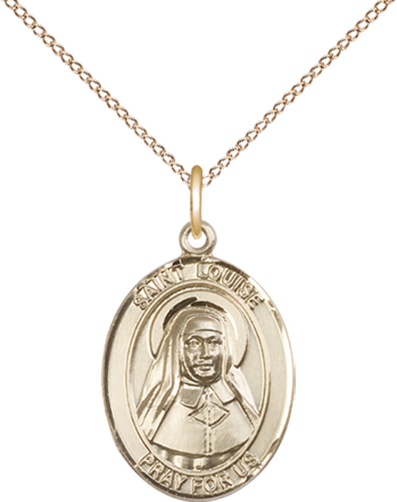 14kt Gold Filled Saint Louise de Marillac Pendant on a 18 inch Gold Filled Light Curb chain