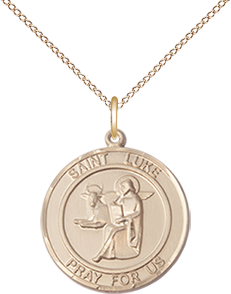14kt Gold Filled Saint Luke the Apostle Pendant on a 18 inch Gold Filled Light Curb chain