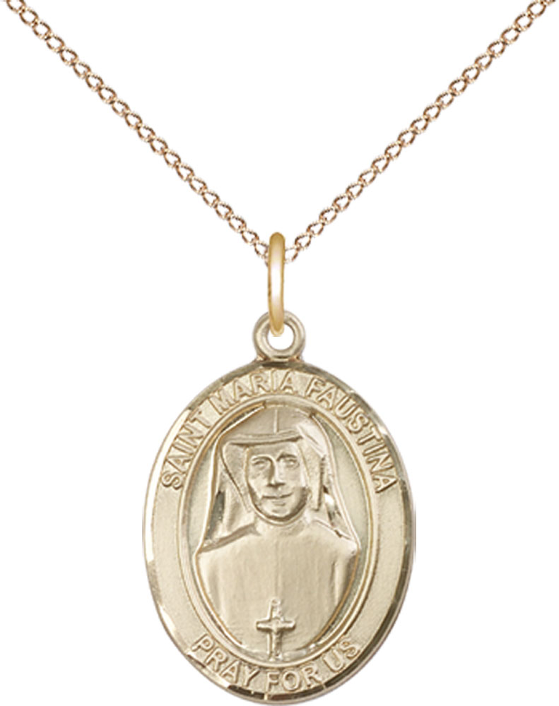 14kt Gold Filled Saint Maria Faustina Pendant on a 18 inch Gold Filled Light Curb chain