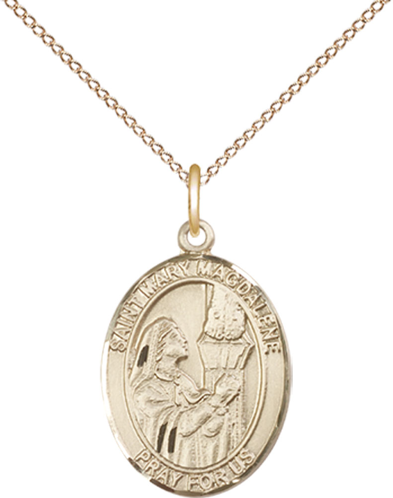 14kt Gold Filled Saint Mary Magdalene Pendant on a 18 inch Gold Filled Light Curb chain