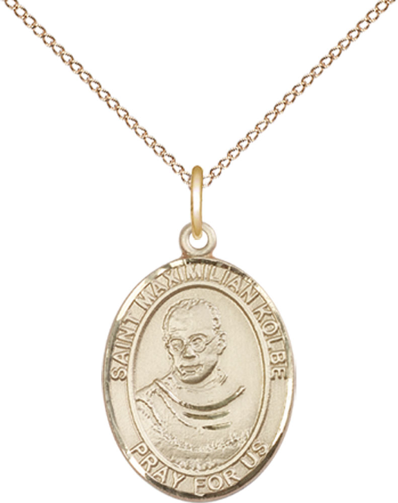 14kt Gold Filled Saint Maximilian Kolbe Pendant on a 18 inch Gold Filled Light Curb chain