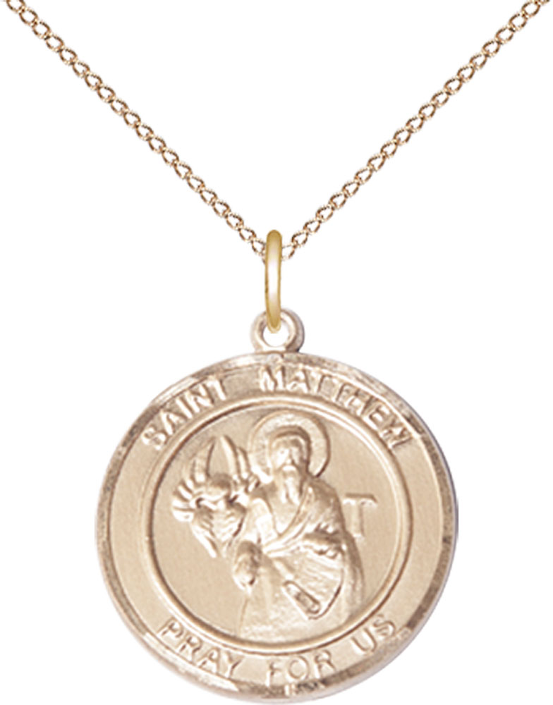 14kt Gold Filled Saint Matthew the Apostle Pendant on a 18 inch Gold Filled Light Curb chain